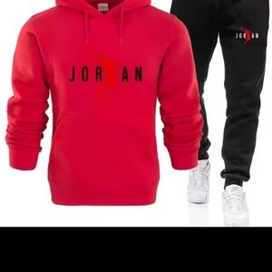Jordan Red Hoodie and Black Joggers Set